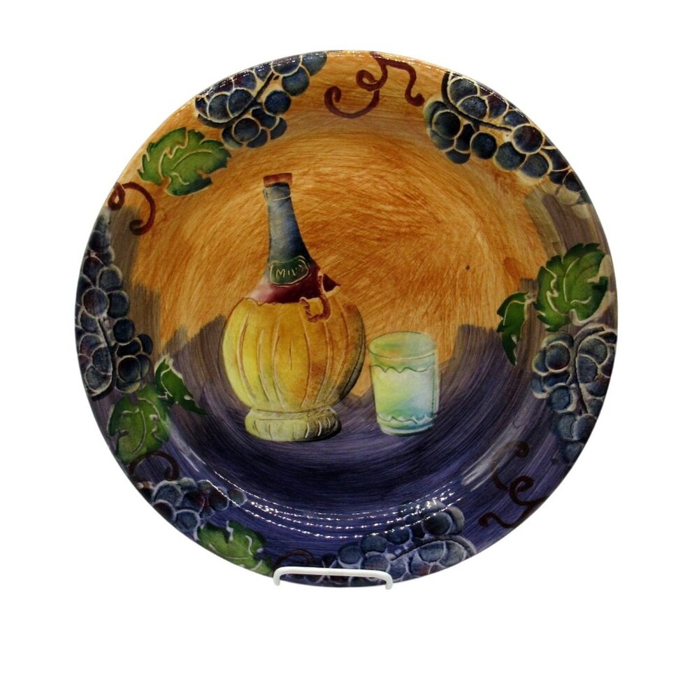 Aurora Italian Ceramic Round Platter Grapes & Wine 16"